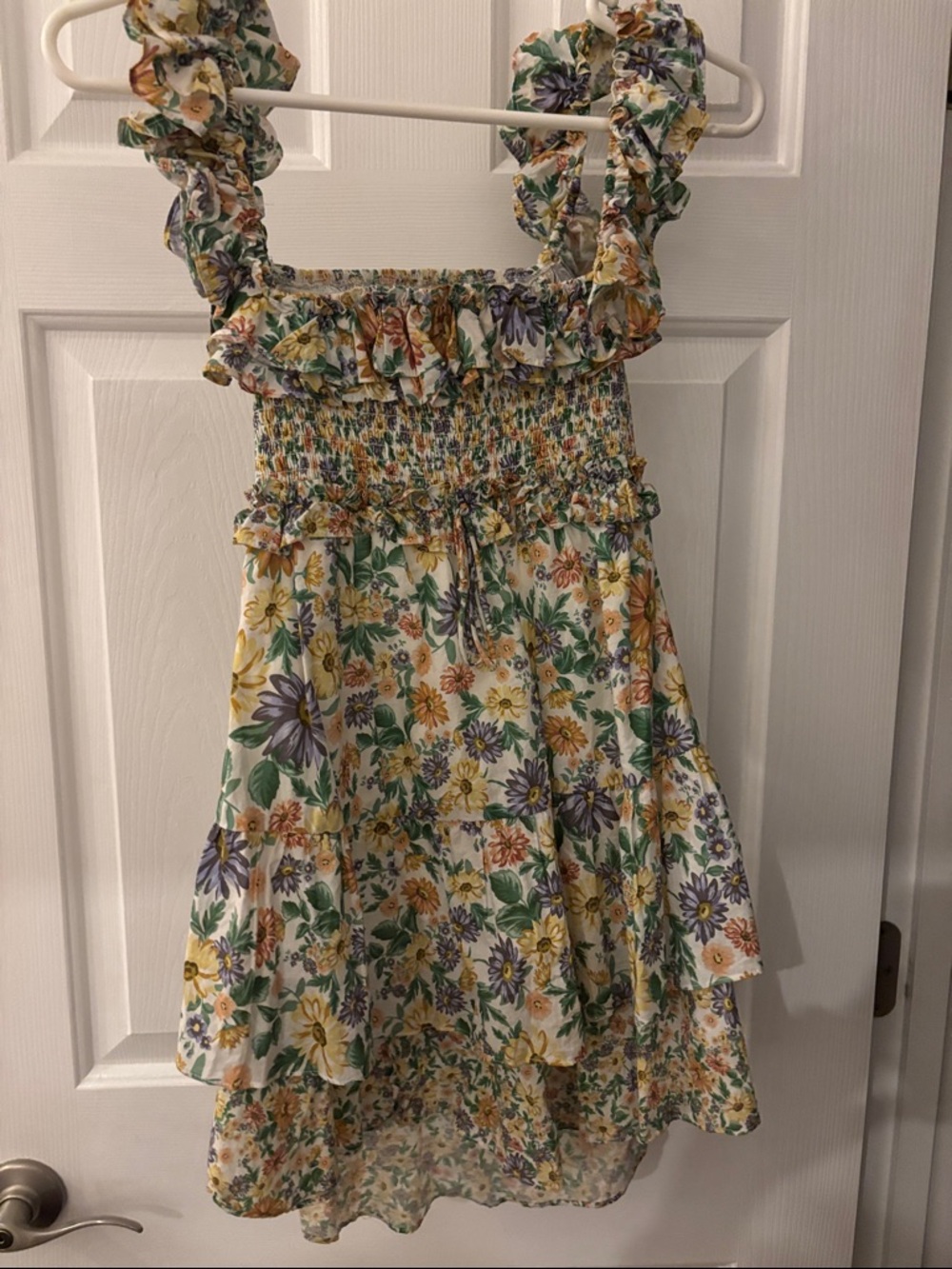 For Love And Lemons Floral Ruffle Sundress - White, Yellow, Green, Purple